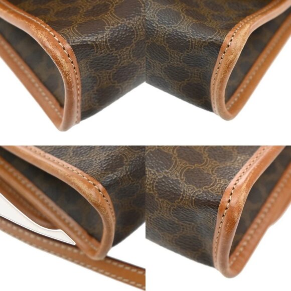 CELINE Logo Macadam Pattern 2Way Shoulder Clutch PVC Leather Brown Italy - Picture 3 of 15